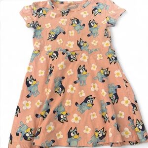 Girls Pink Cartoon Puppy Floral Knit Dress - Casual Everyday